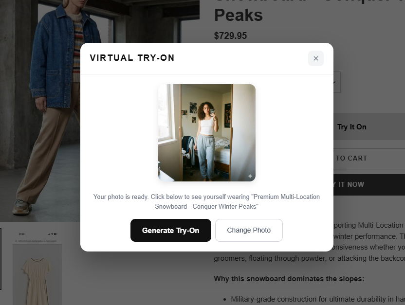 Virtual Try-On modal — selfie ready
